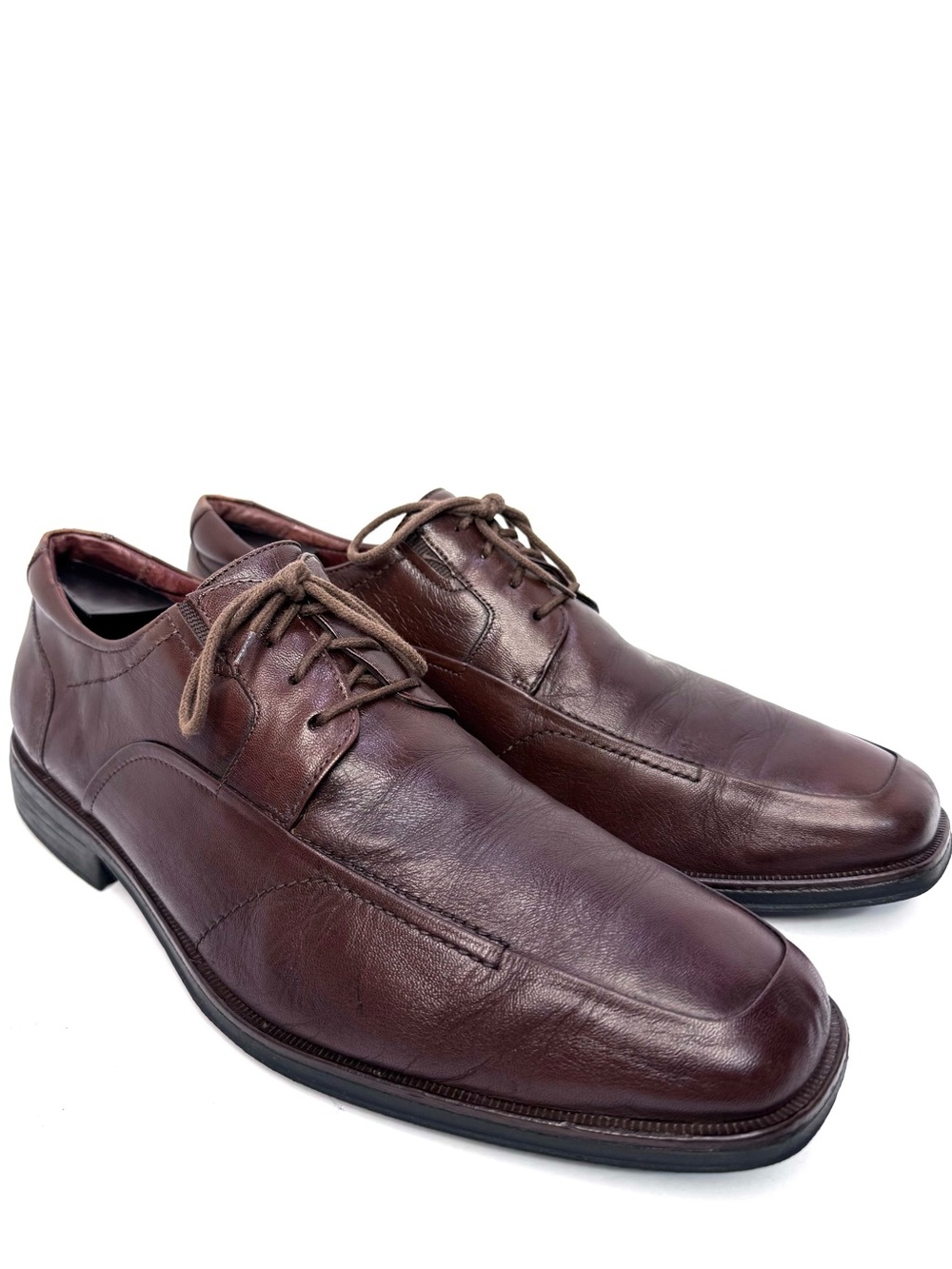 Johnston & Murphy Mens 12M Brown Leather Lace Up Bicycle Toe Dress Shoes Brazil